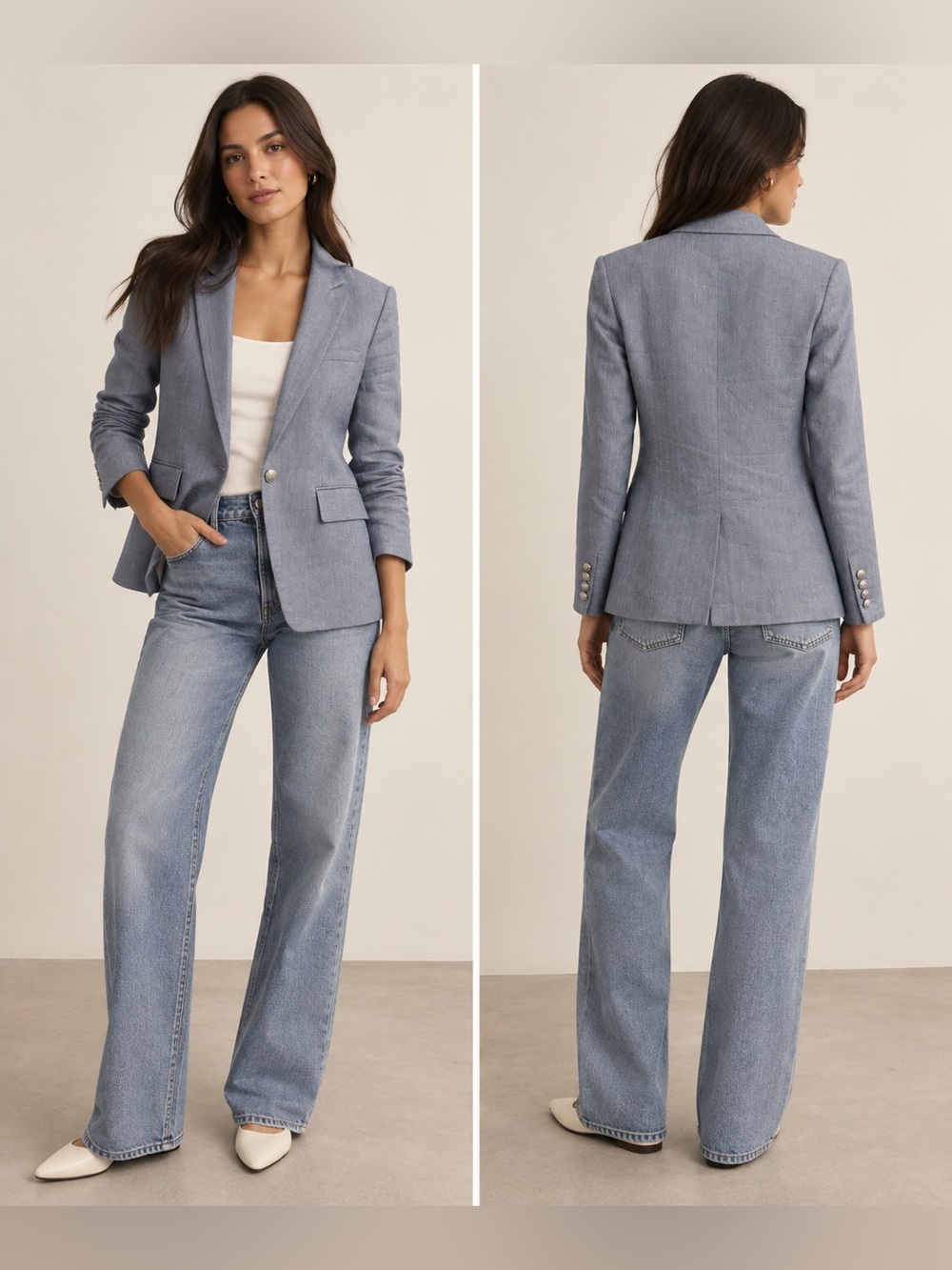 Veronica Beard Farley Dickey Jacket Blazer – Size 6 – Blue/Grey Linen Blend